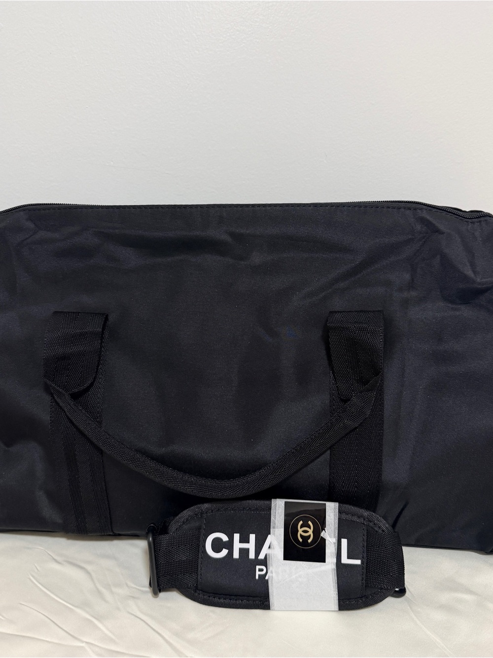 Black Nylon Travel Duffel Bag with Strap